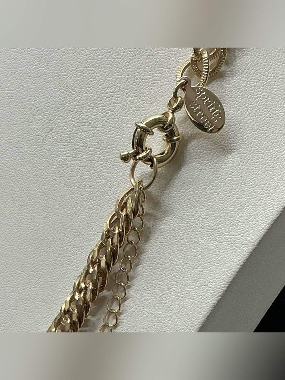SPRING STREET LAYERED GOLD TONE CHAIN NECKLACE FAUX TURQUOISE BLUE BEAD ACCENTS - Picture 4 of 4